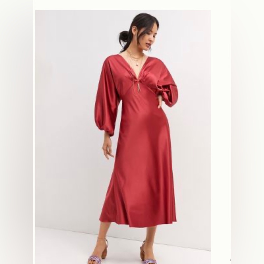 Red silk long sleeve dress